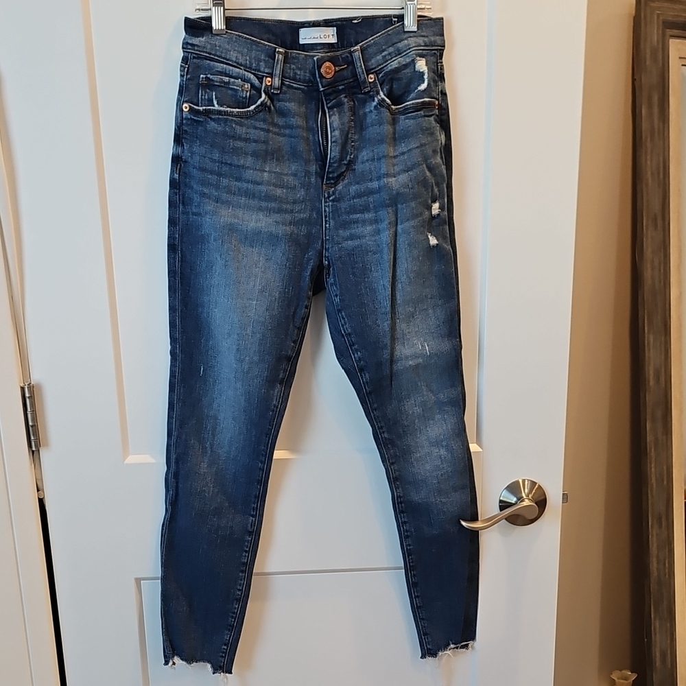 LOFT Women's High Rise Distressed Blue Jeans